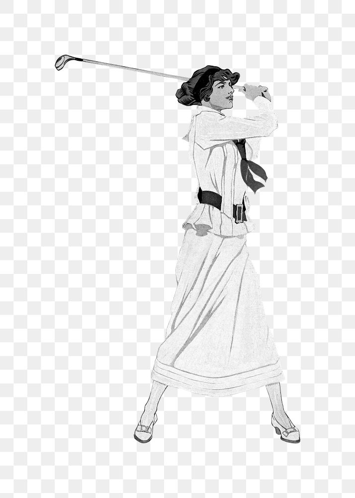 Golfing woman png, vintage illustration by Edward Penfield on transparent background. Remixed by rawpixel.