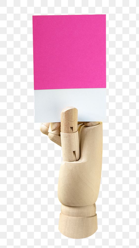 PNG Wooden hand holding a blank paper, collage element, transparent background