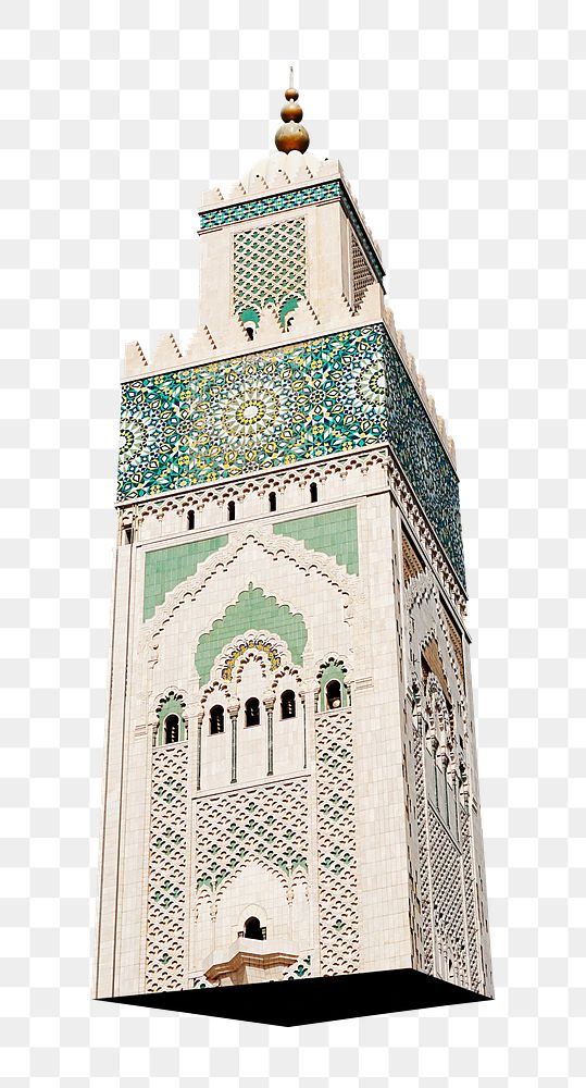 PNG Mosque with minaret in Casablanca Morocco, collage element, transparent background