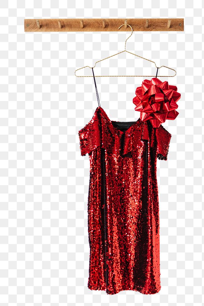 PNG Red sequin dress, collage element, transparent background