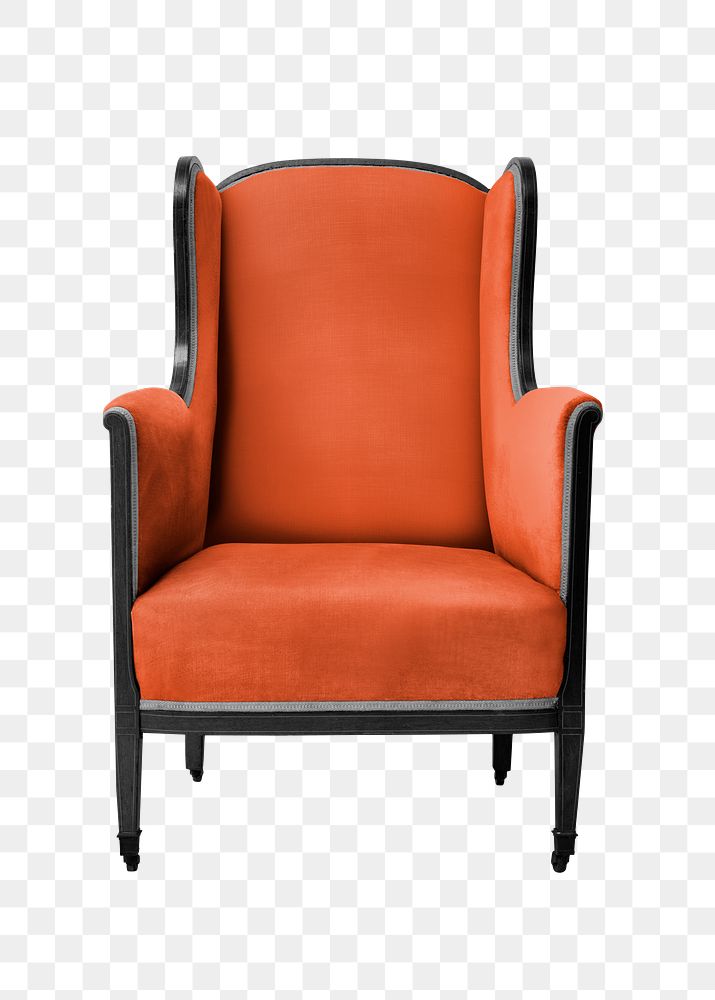 Orange armchair png retro furniture, transparent background