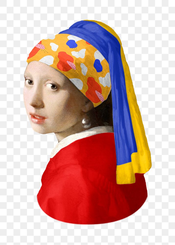 Girl with a Pearl Earring png, transparent background, famous Johannes Vermeer's artwork remixed by rawpixel.