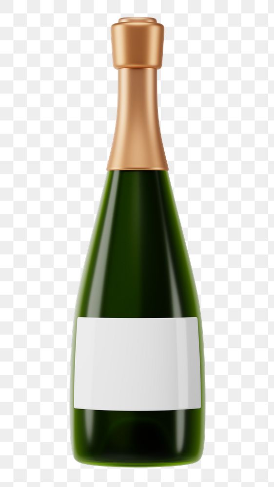 PNG 3D champagne bottle, element illustration, transparent background