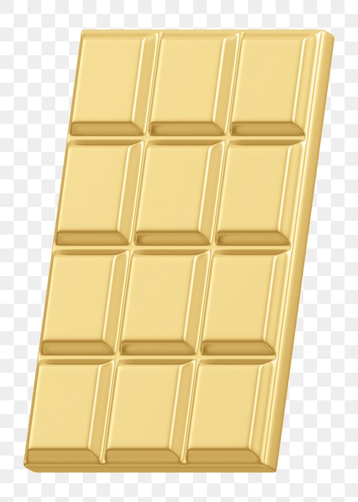 Gold chocolate bar png food, 3D illustration, transparent background