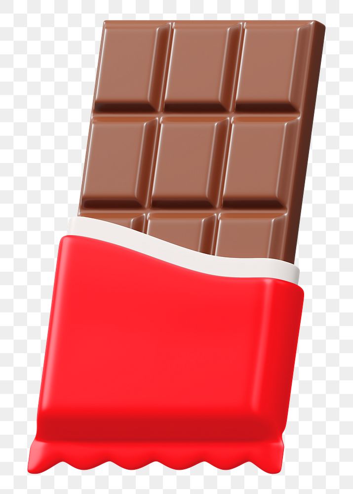 Chocolate bar png food, 3D illustration, transparent background