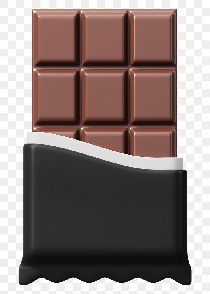 Dark chocolate bar png food, 3D illustration, transparent background