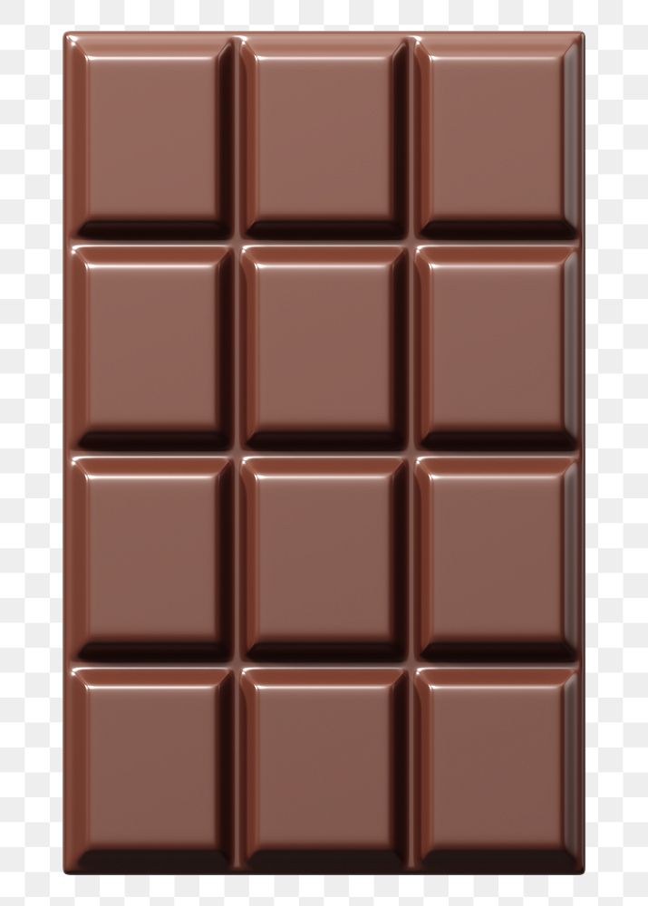 Dark chocolate bar png food, 3D illustration, transparent background