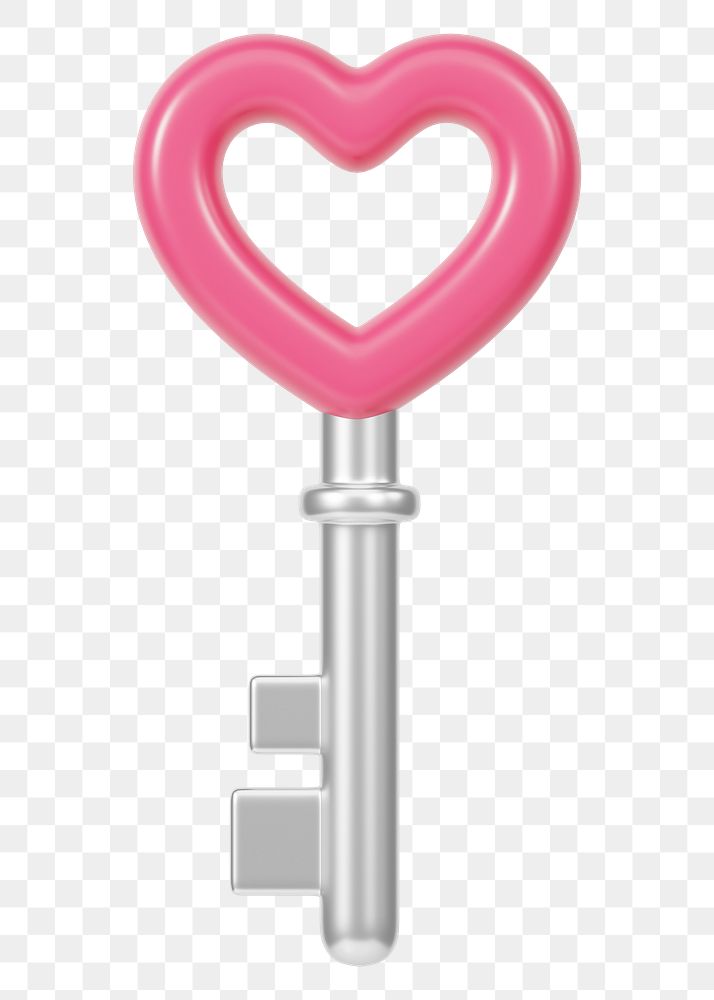 Pink heart key png Valentine's 3D element, transparent background