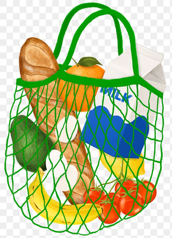 Healthy grocery bag png sticker, transparent background