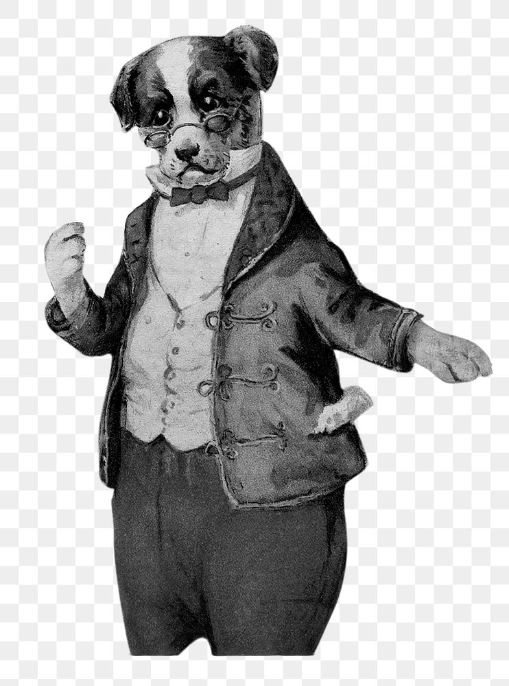 Vintage dog png wearing suit, animal illustration, transparent background. Remixed by rawpixel.