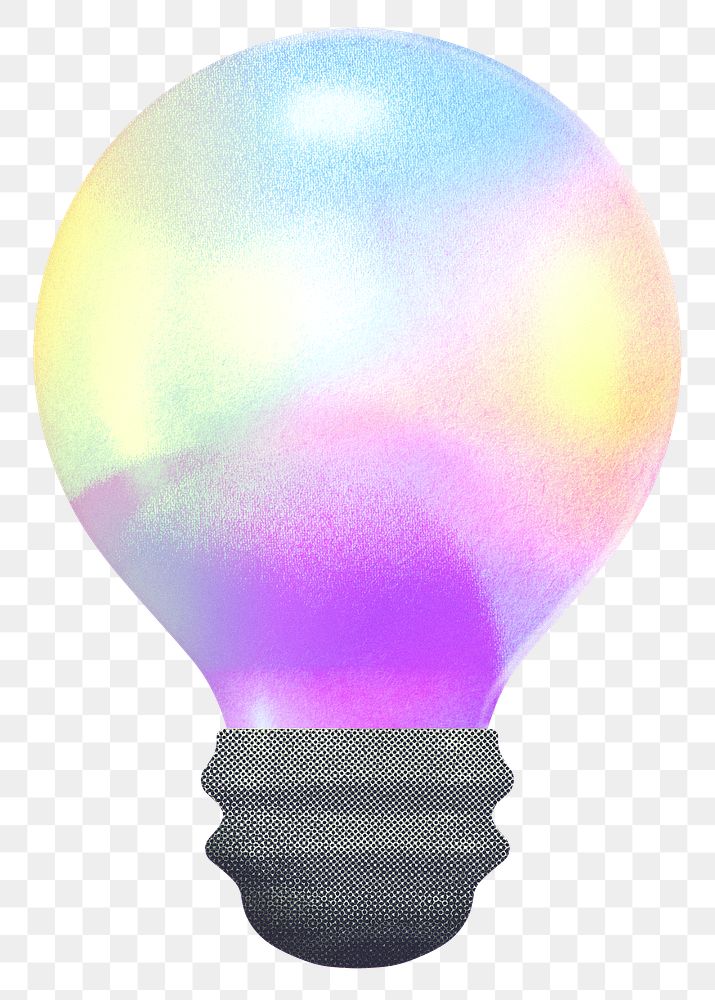 PNG gradient holographic light bulb, transparent background