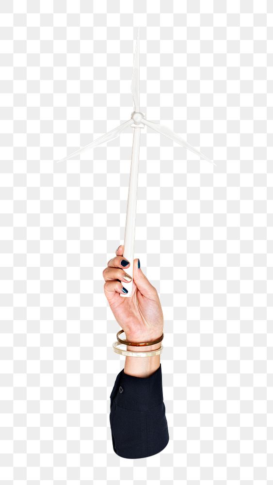 Wind power png in hand, transparent background