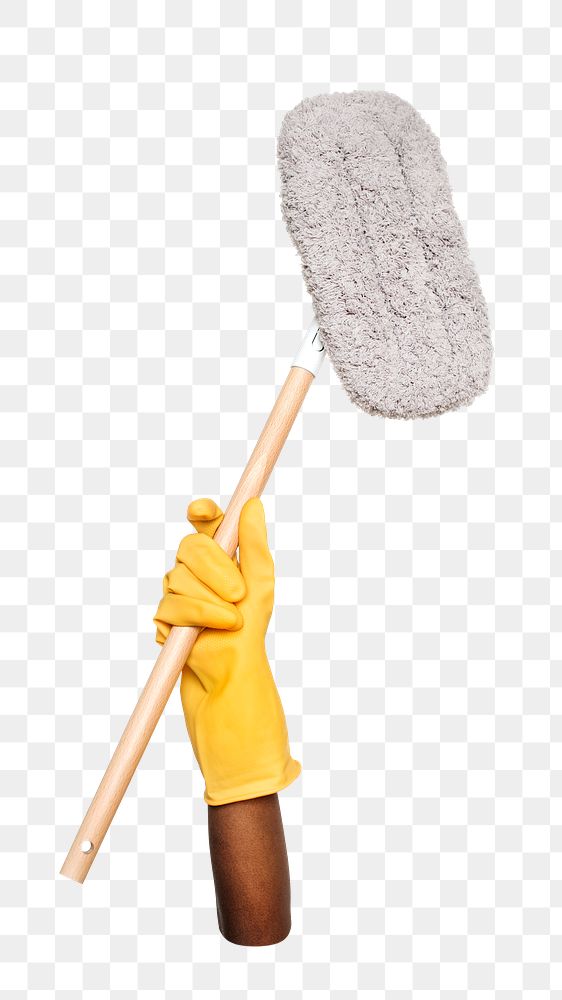 Mop png in black hand, transparent background