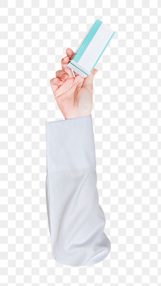 Png hand holding box, transparent background