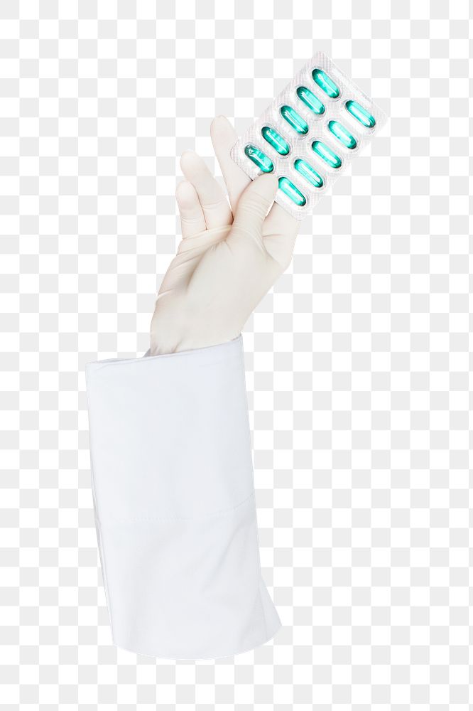 Vitamin tablets png in hand on transparent background