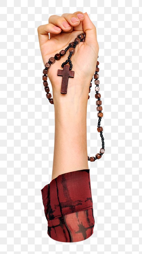 Rosary png in hand, transparent background