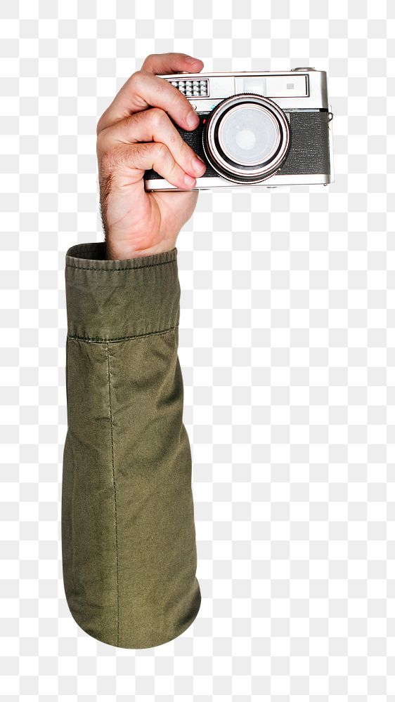 Camera png in hand, transparent background