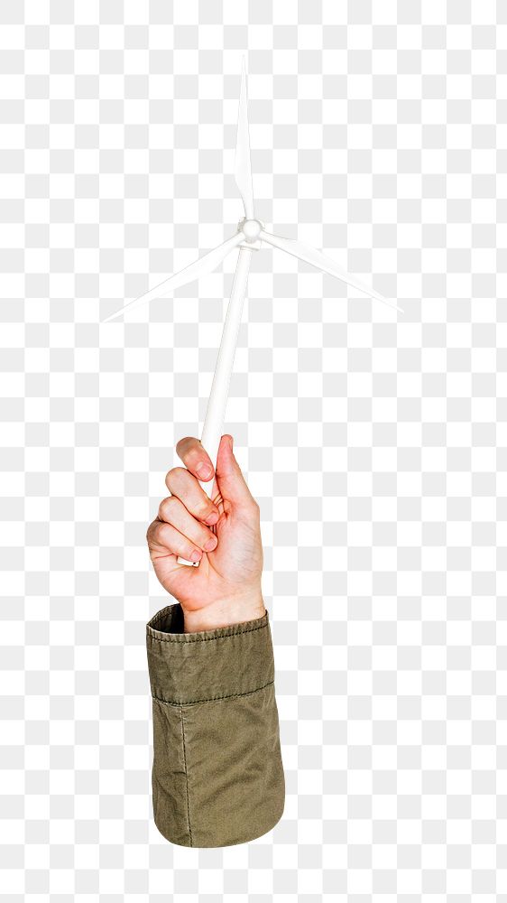 Wind power png in hand, transparent background