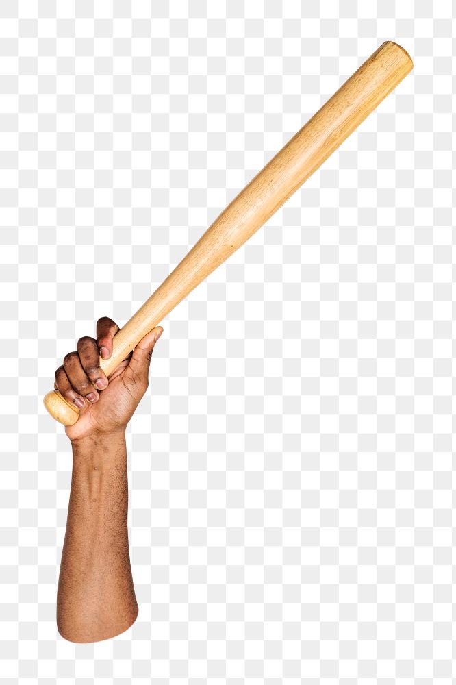 Baseball bat png in hand, transparent background