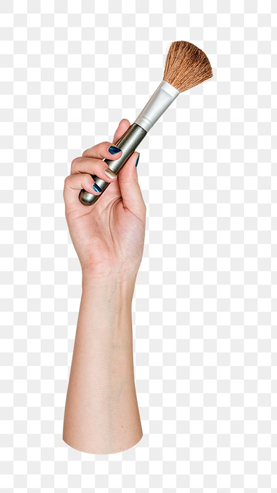 Makeup brush png in hand on transparent background