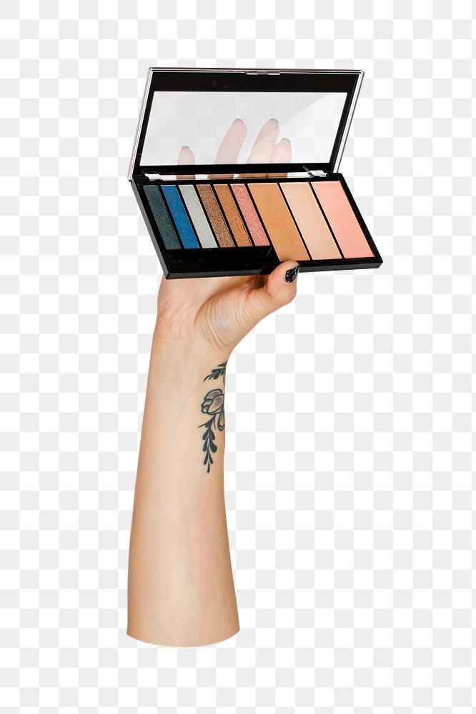 Png eyeshadow makeup palette in hand on transparent background