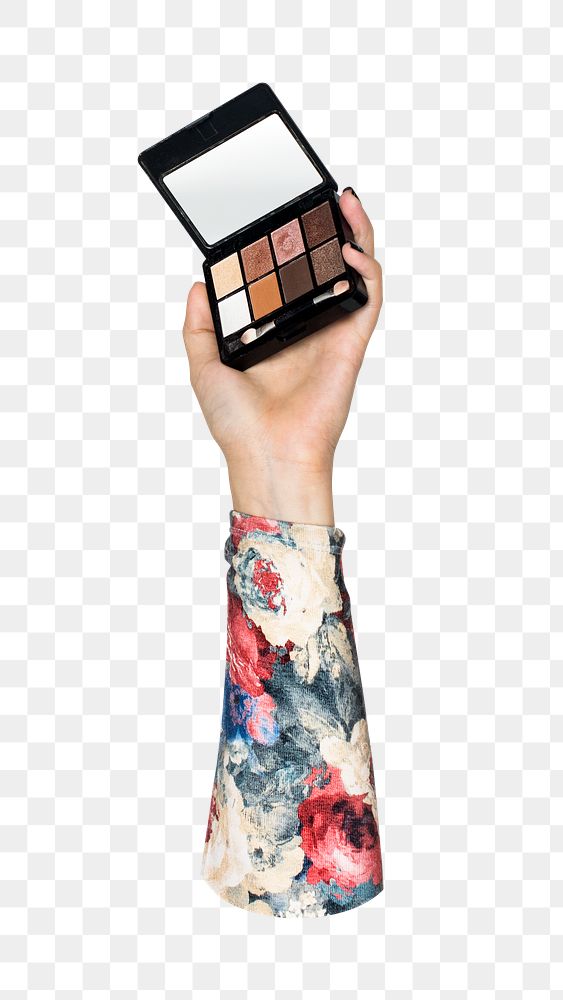 Png eyeshadow makeup palette in hand on transparent background