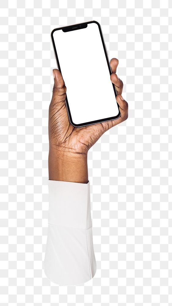 Smartphone png in hand, transparent background