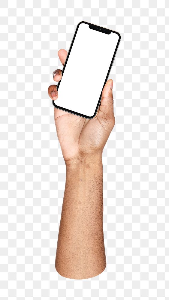Png smartphone in hand, transparent background