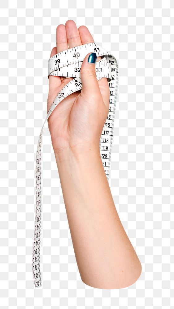 Tape measure png in hand, transparent background