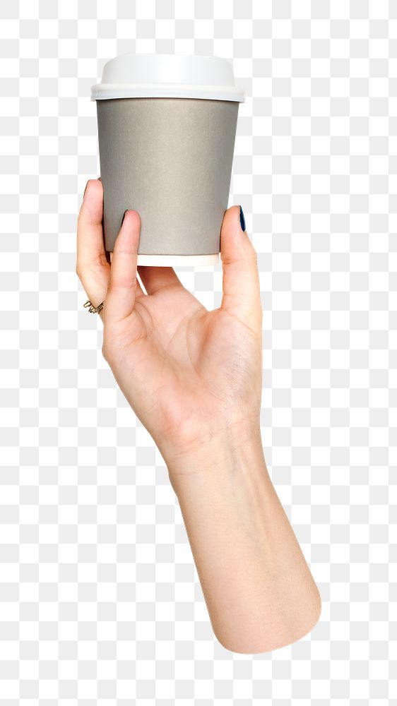 Png coffee paper cup in hand, transparent background