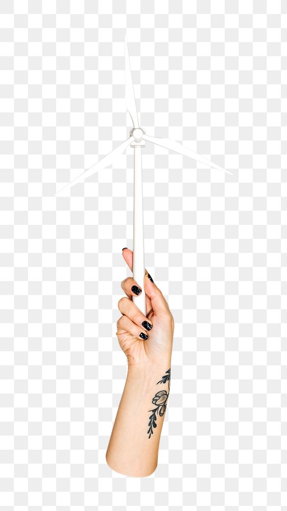 Wind power png in hand, transparent background