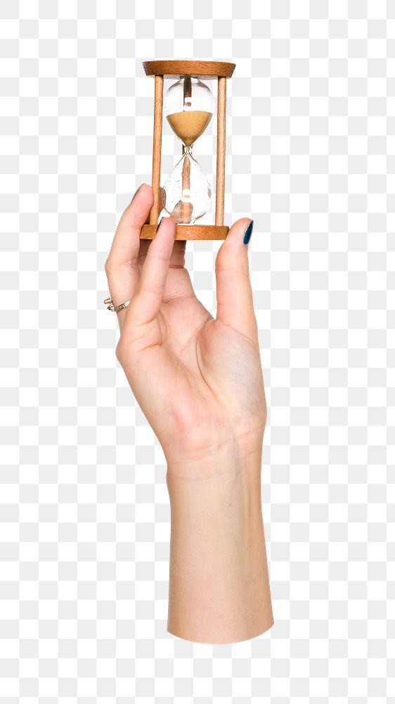 Hourglass png in hand on transparent background
