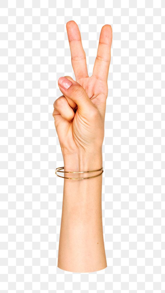 V sign png hand gesture, victory peace sign language on transparent background