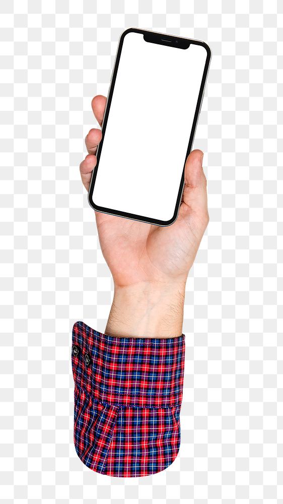 Smartphone png in hand, transparent background
