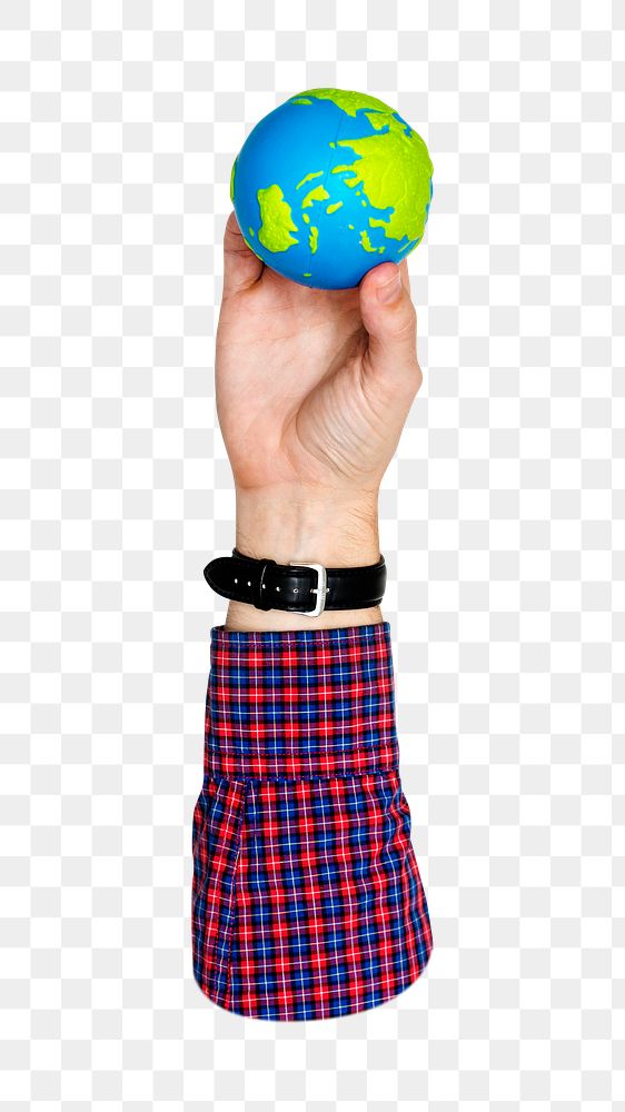 Earth globe png in hand, transparent background