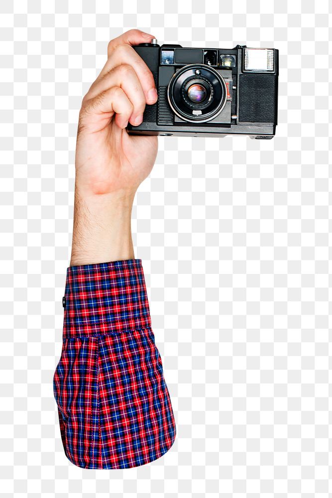 Camera png in hand, transparent background