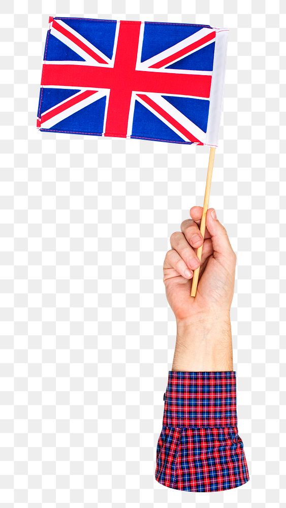 UK flag png hand holding, transparent background