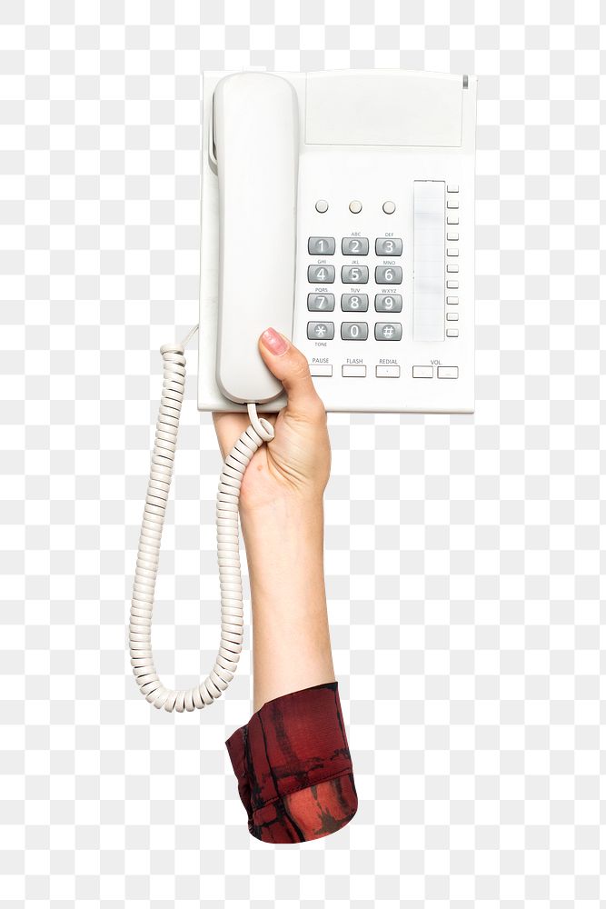 Telephone png in hand, transparent background