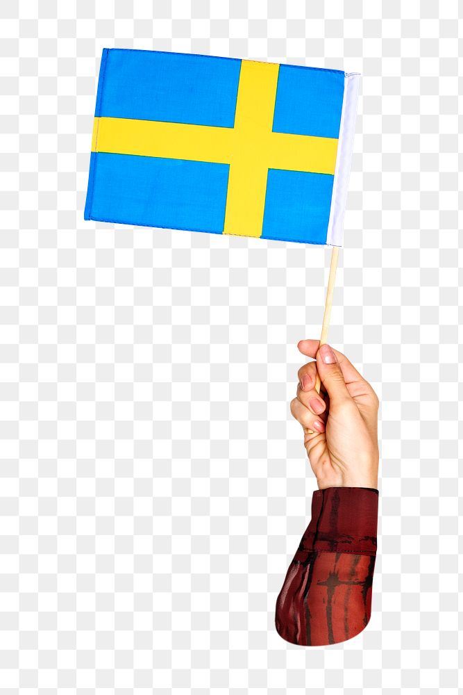 Swedish flag png in hand, national symbol on transparent background