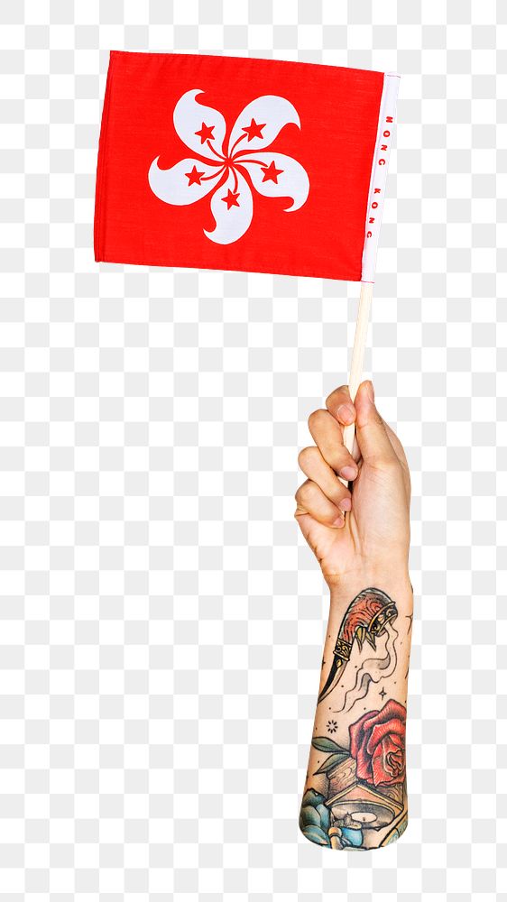 Hong Kong's flag png in hand on transparent background