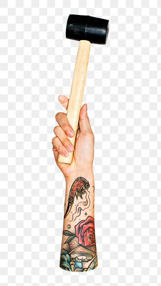 Mallet png in hand on transparent background