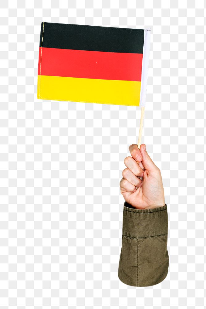 Germany's flag png in hand, national symbol on transparent background