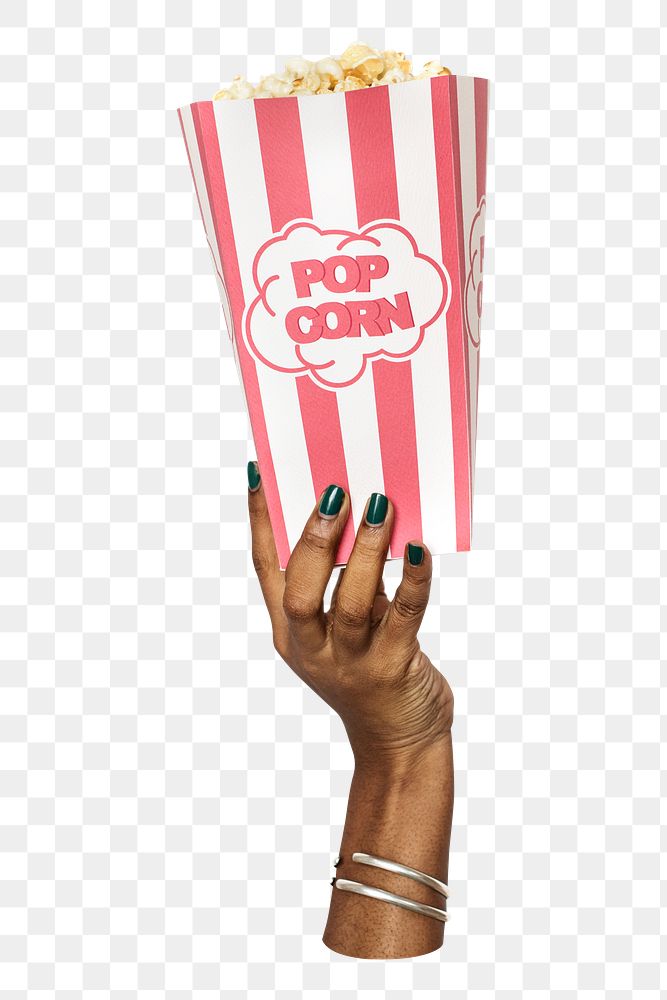 Popcorn png in black hand on transparent background