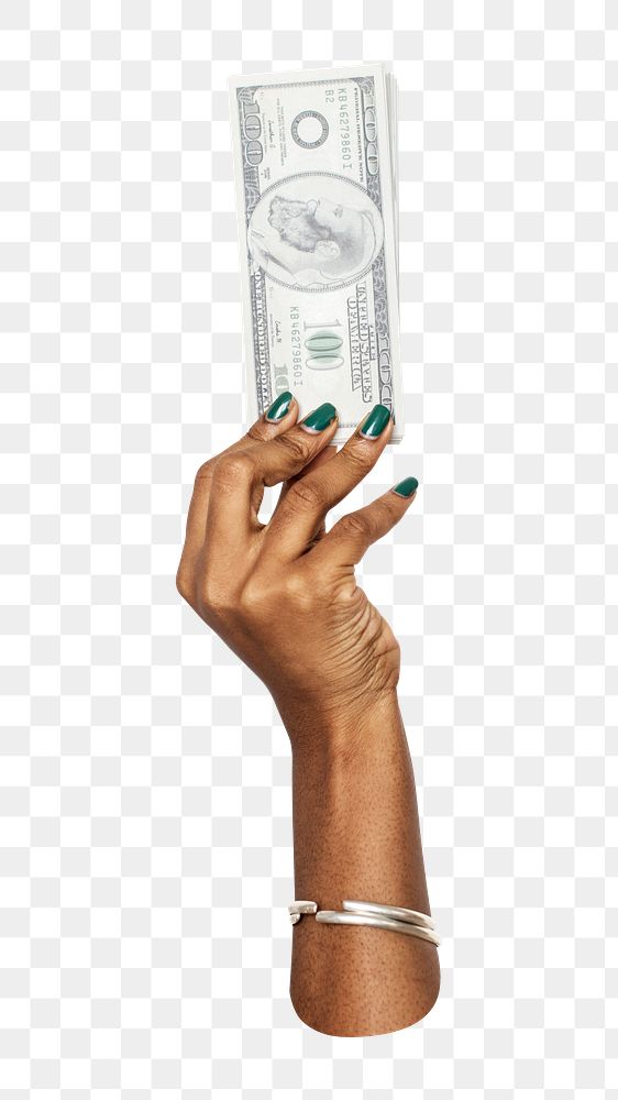 Dollar bill png in black hand, transparent background