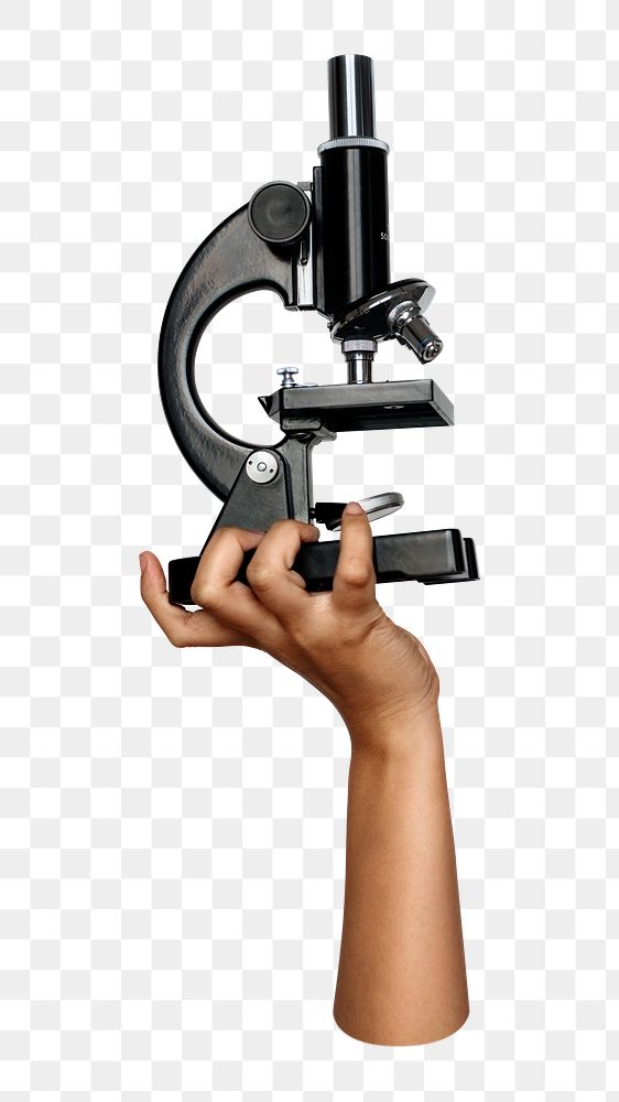 Microscope png in hand, transparent background
