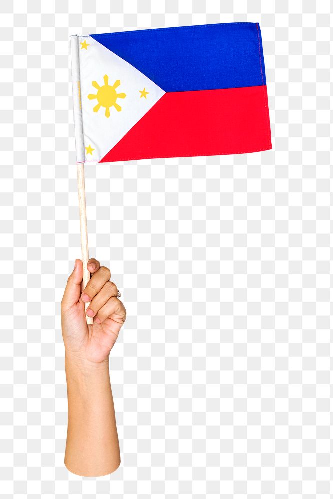 Philippines' flag png in hand, national symbol on transparent background