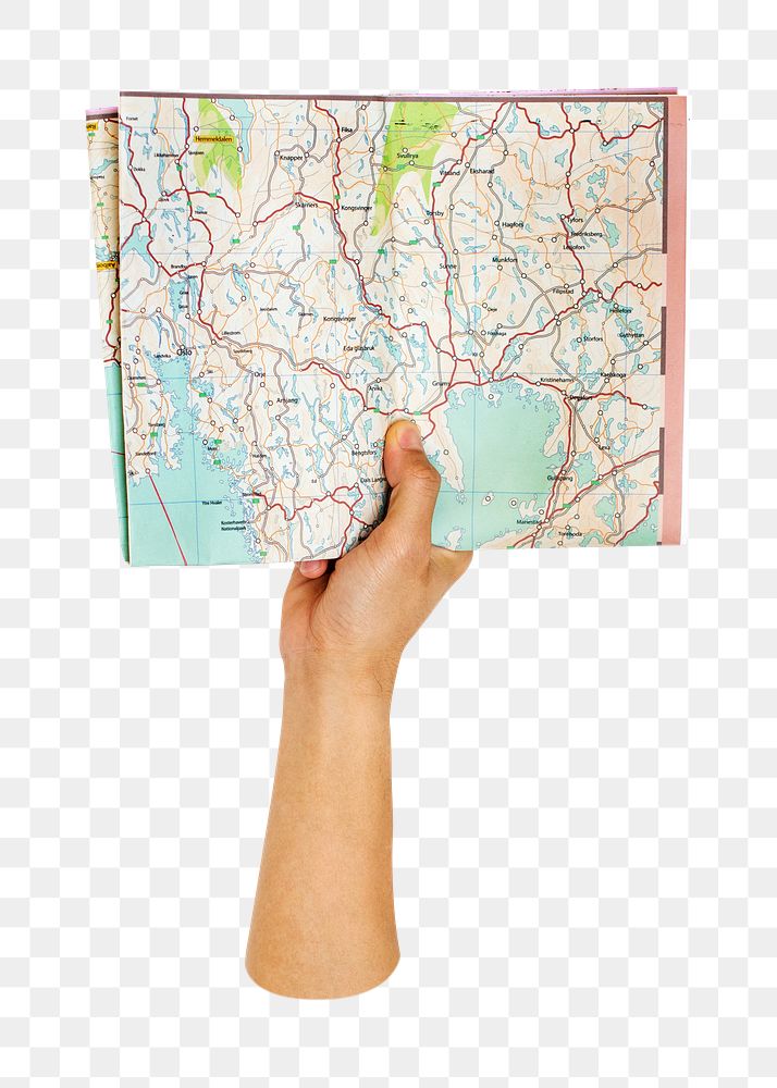 Map png in hand, transparent background