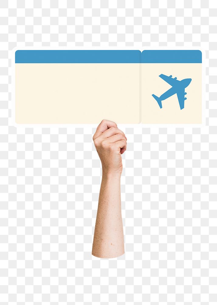 Hand holding png flight ticket, transparent background