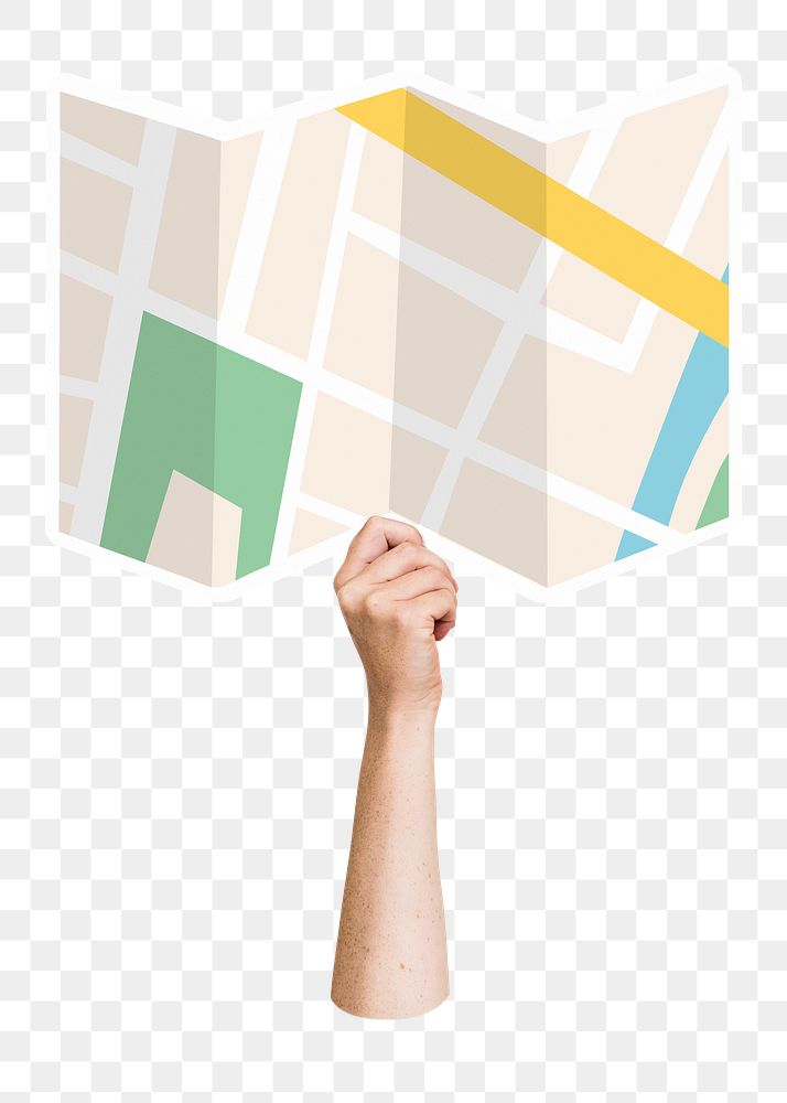 Hand holding map png, transparent background