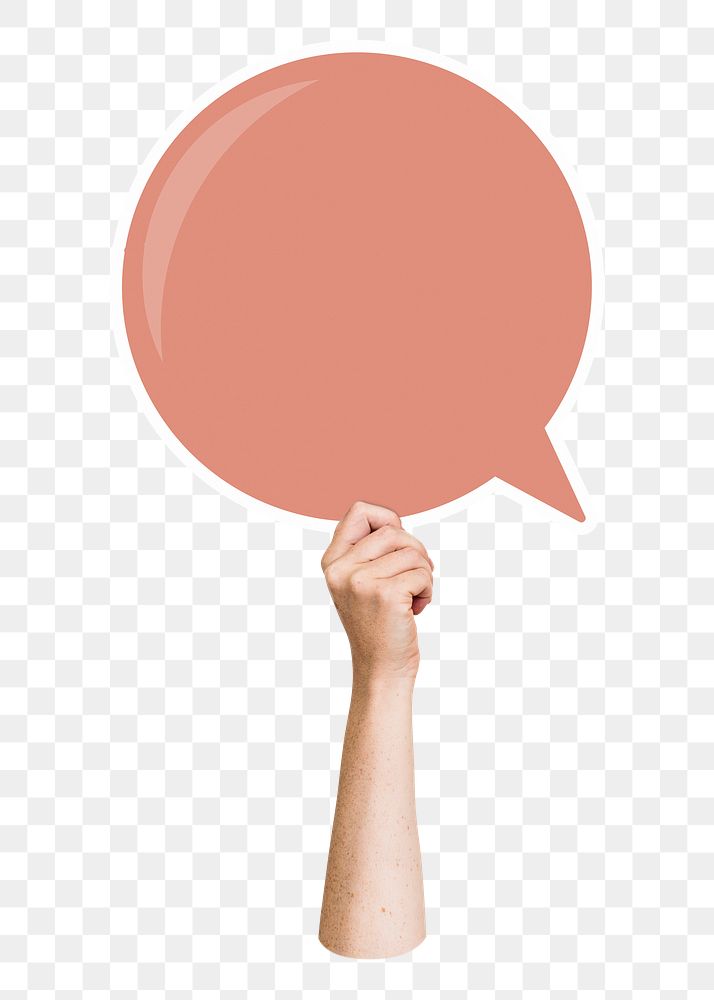 Png hand holding speech bubble, transparent background